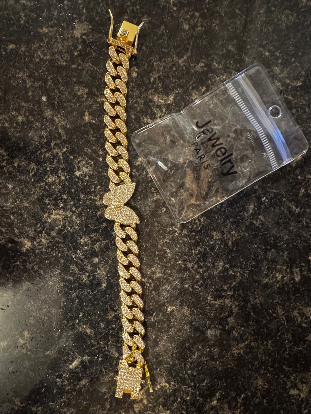 20” Gold Butterfly Cuban Link Bracelet with Pave Crystals